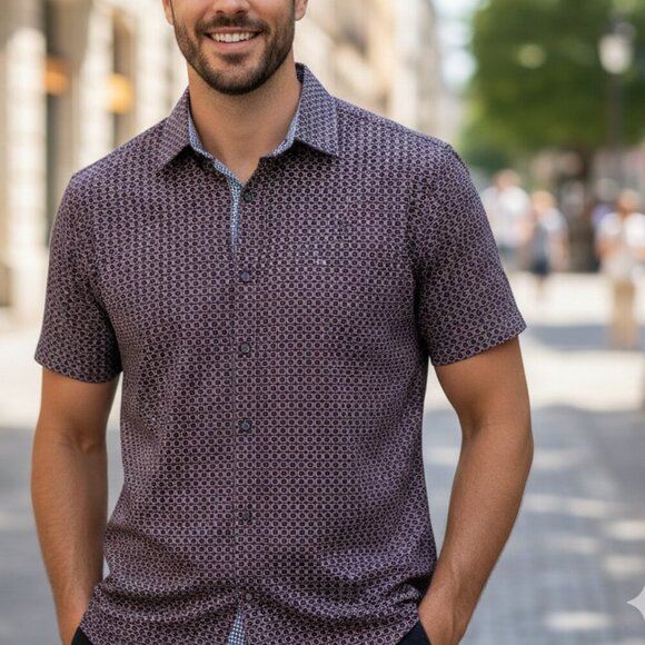 Buttercloth Other - ButterCloth Button Front Shirt Mens Large Geo Commuter Office Career Flip Cuff